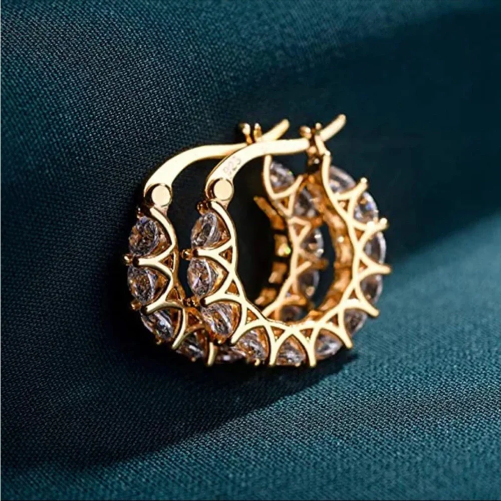 New Vintage Hoop Earring Diamond yellow Gold Filled Party Wedding Earrings - Picture 1 of 3